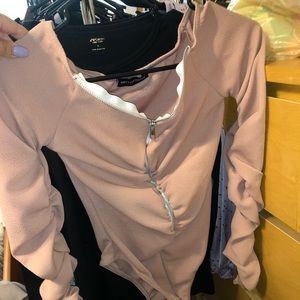 Pinky nude off the shoulder bodysuit